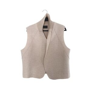 NWOT Oska Beige 100% Virgin Wool Open Front Vest Ribbed Collar Size 4 S Regular